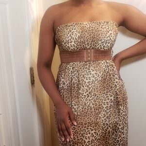 Miss Avenue Leopard Print Chiffon Tube Top Maxi Dress With Belt, Size M